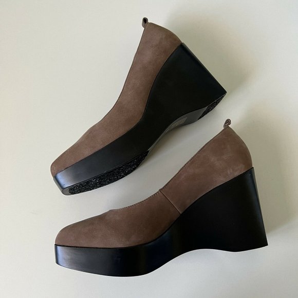 Jeffrey Campbell Platform Wedge Shoes 8M Brown Nubuck square toe Worn Once MINT - Picture 5 of 8
